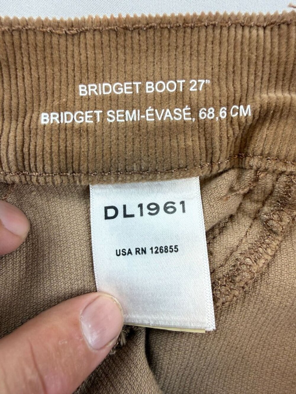 NWT DL1961 Bridget Corduroy Boot High Rise cropped Instasculpt Size 28 Teddy Tau - Picture 10 of 15